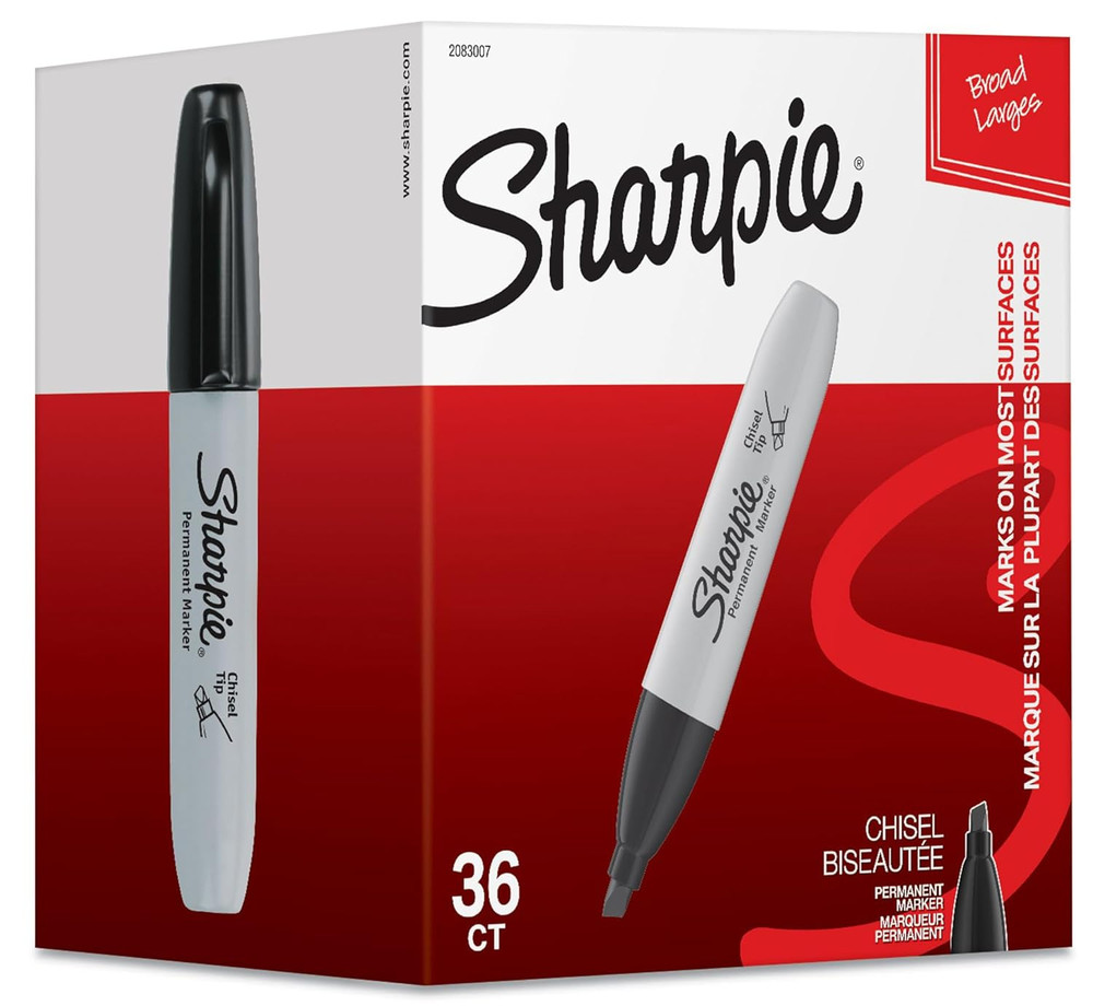 Permanent Markers, Chisel Tip, Black, 36 Count