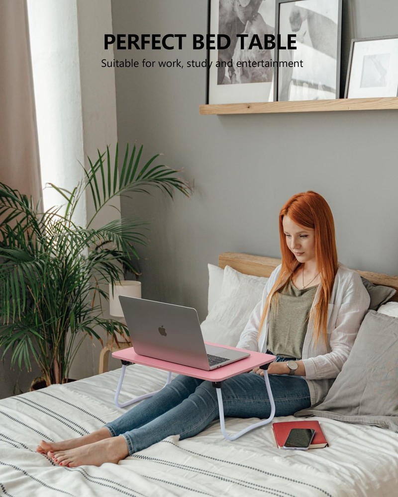 Foldable Lap Desk Portable Bed Table Laptop Stand Lightweight Mini Table, Pink