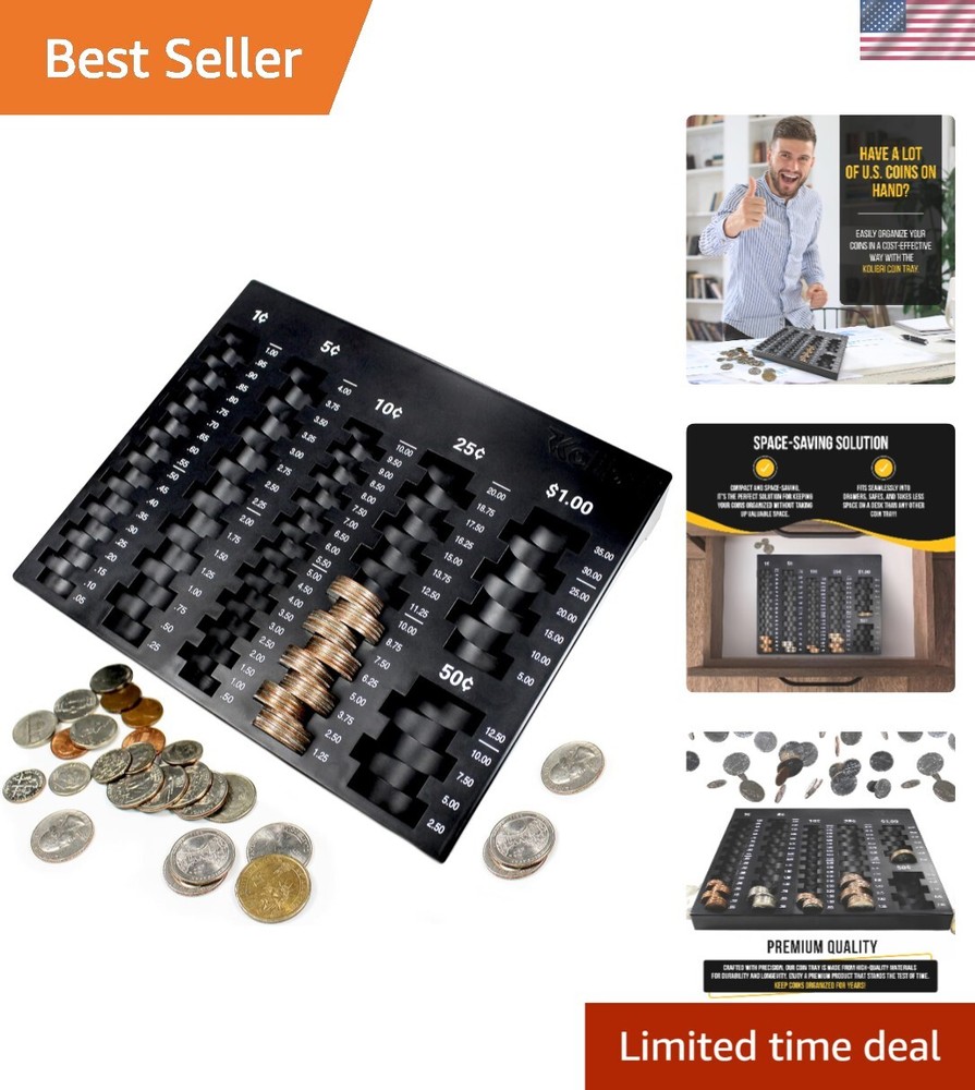 Compact Coin Sorting Tray with 6 Compartments for U.S. Coins - Efficient Coun...