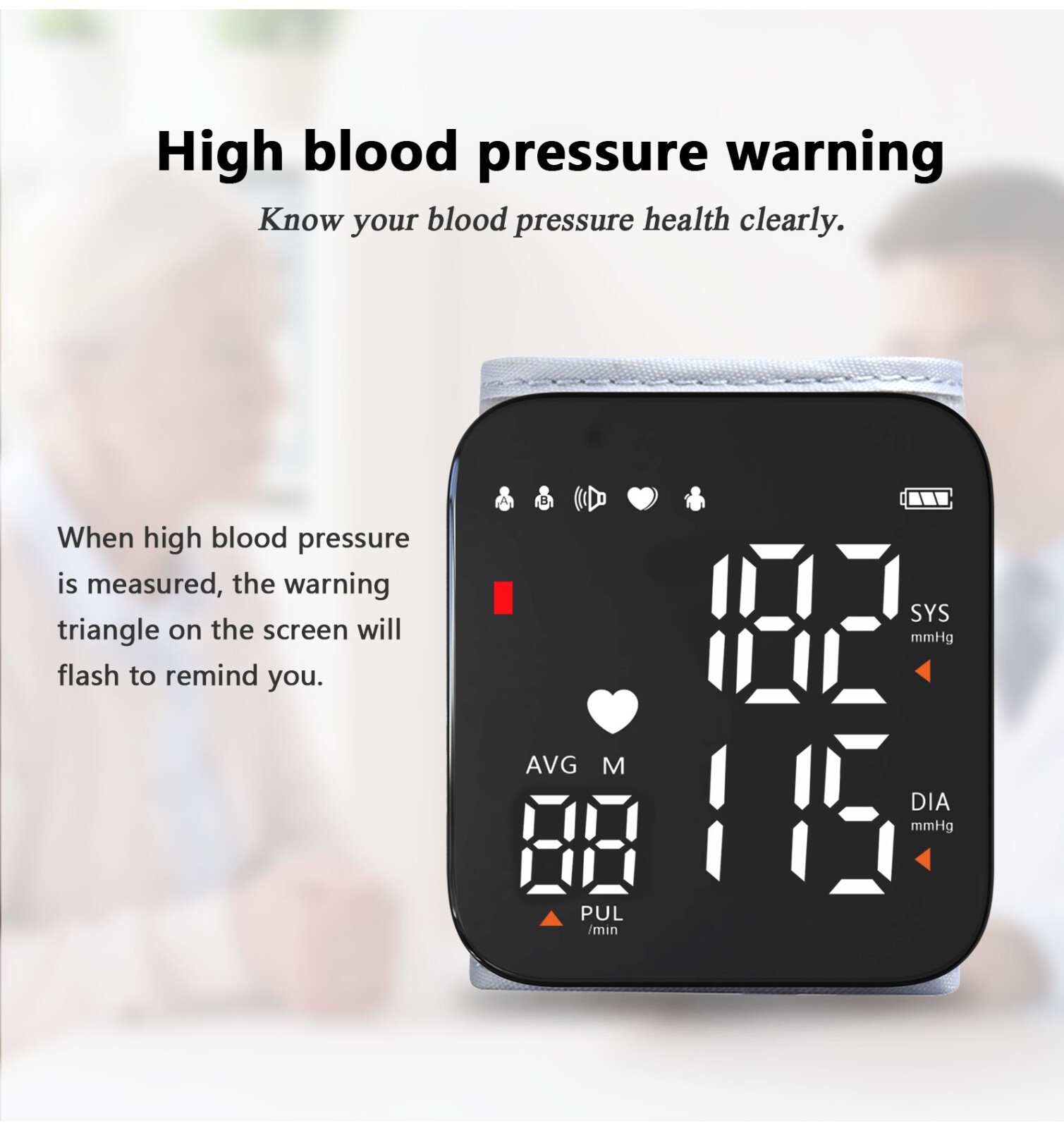 Automatic Digital Wrist Blood Pressure Monitor BP Machine Cuff LED Heart Rate