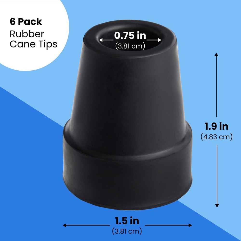6 Pack Replacement Rubber Cane Tips for Canes Walking Stick (Black 3/4 Inch Tip)