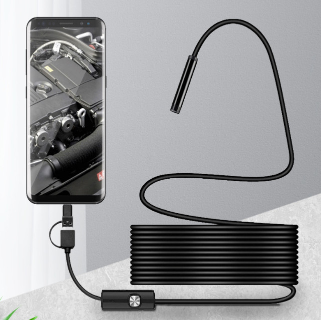 7cm 3-in-1 Borescope 1m Hard Cable Adjustable Brightness For TypeC+USB+Micro USB