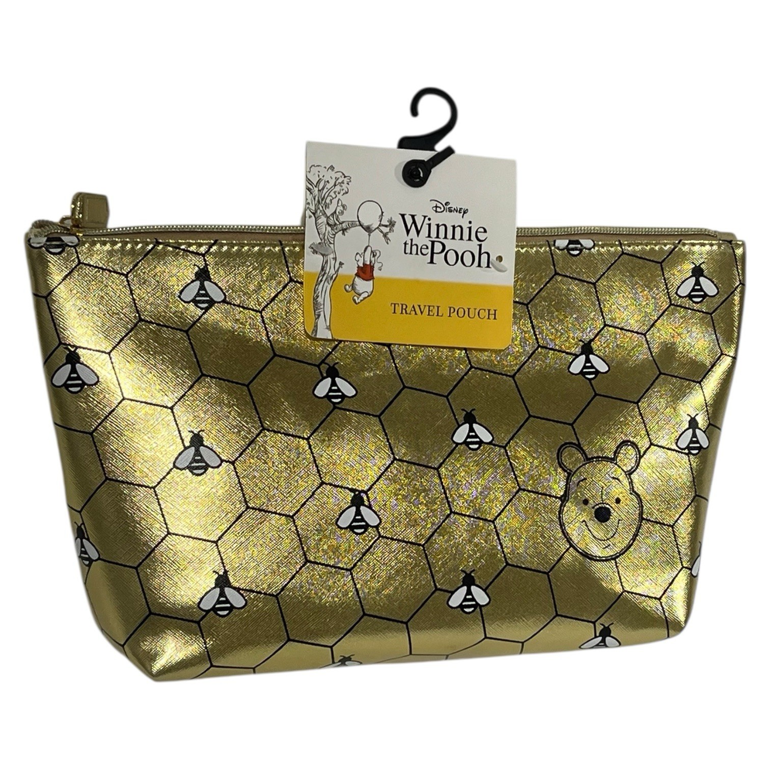 Disney Winnie the Pooh Gold Honey Bees Large Cosmetic Travel Bag Pouch NWT