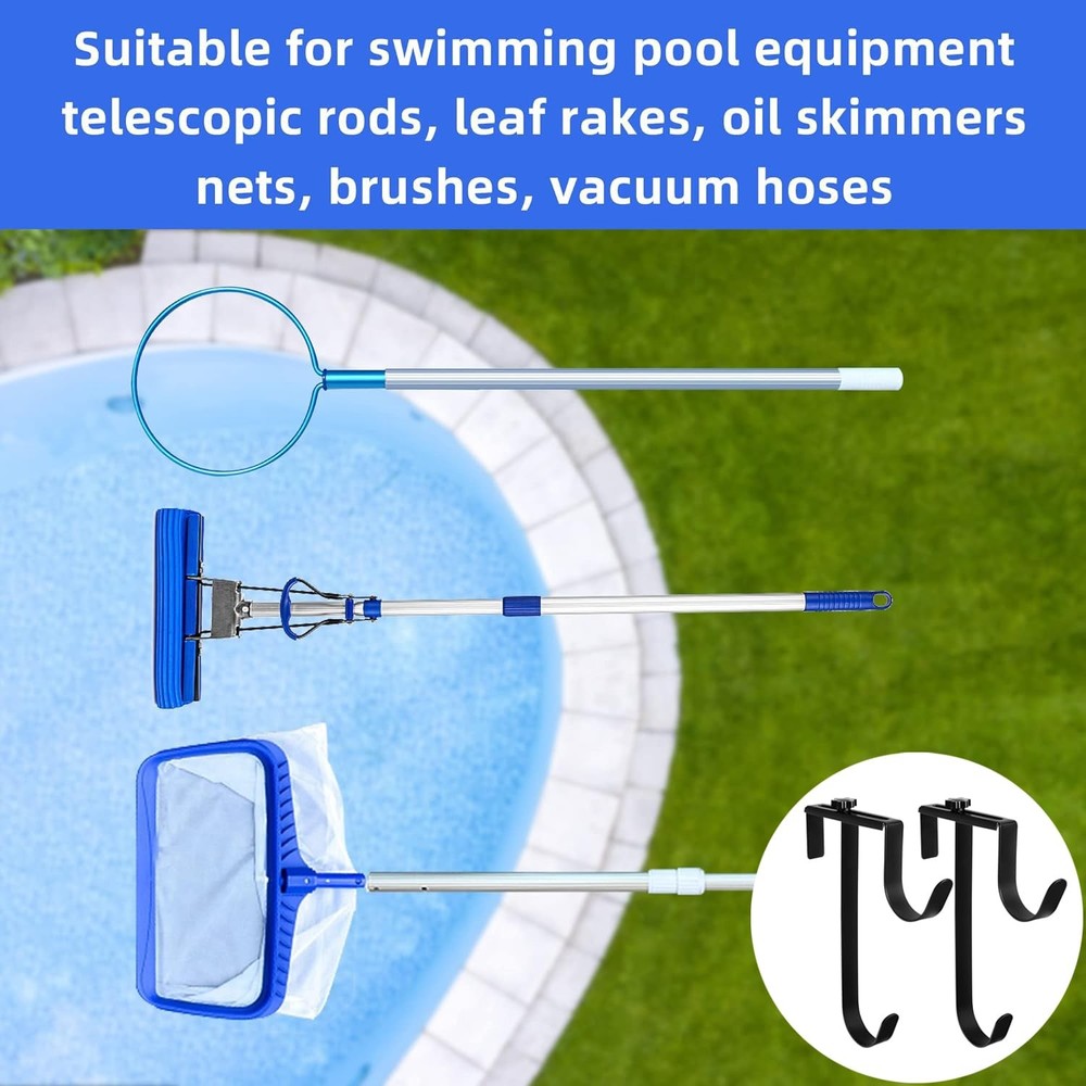 2pcs Double Pool Fence Hooks Adjustable Pool Pole Hanger Rustproof Black