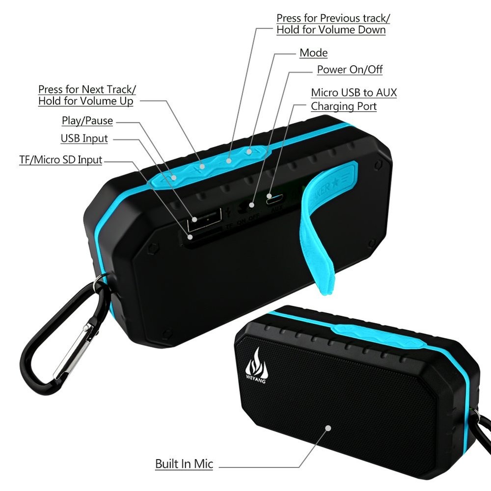 WEYANG Portable Bluetooth Speaker,IP65 Waterproof Wireless black