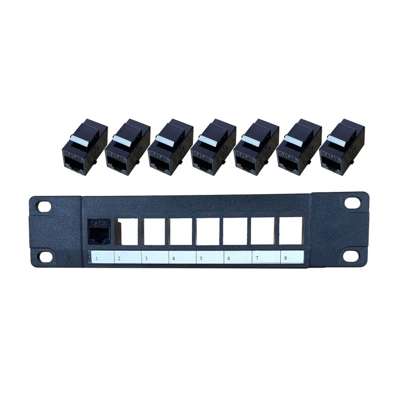 8 Port Straight-throu CAT5e Patch Panel RJ45 Cable Adapter Keystone Jack