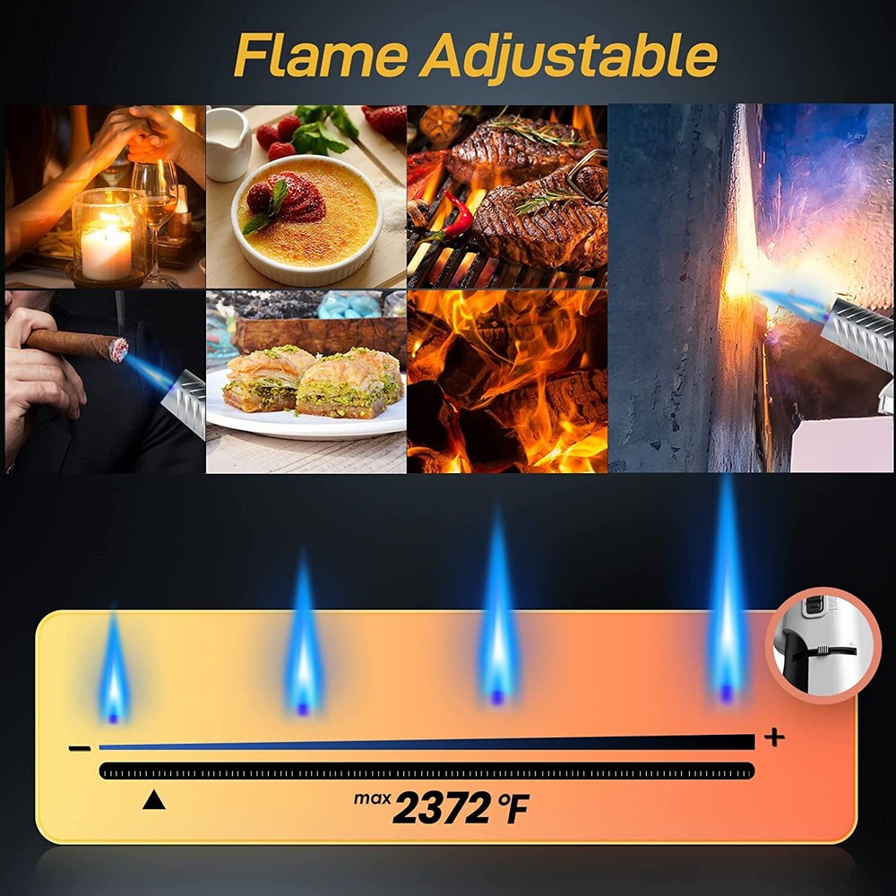 Refillable Kitchen Torch Lighter Blow Torch Safety Lock Rotating Angles Flame