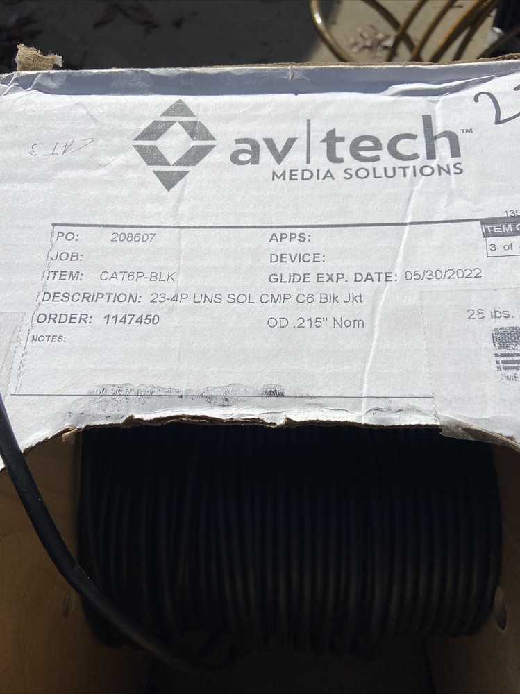 23/4P Cat6 U/UTP CMP Network Cable BLK /100ft