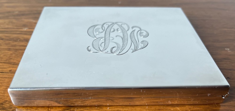 VINTAGE SILVER CIGARETTE CASE-ORNATE MONOGRAM DESIGN