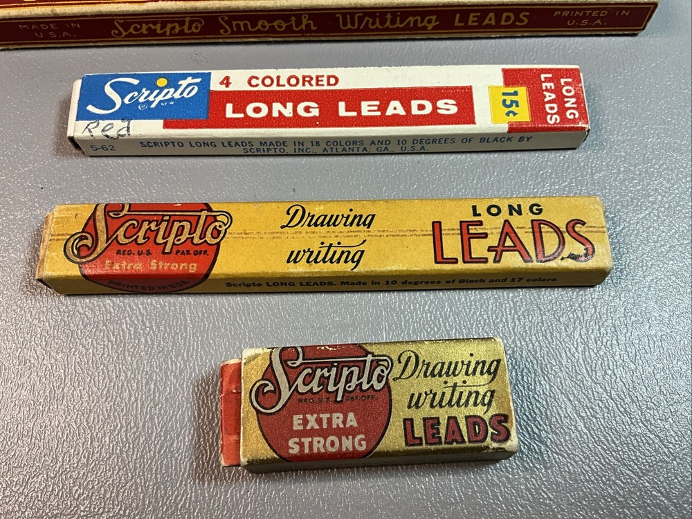 VINTAGE MECHANICAL PENCIL LEADS BY SCRIPTO, FOUR BOXES. PARTIALLY FULL. (S1194)