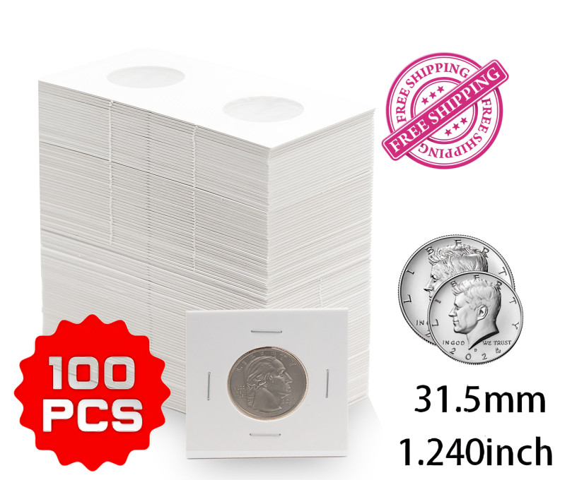 100 PCS Half Dollar 2×2 Coin Flips Cardboard Holders 31.5 mm Bulk