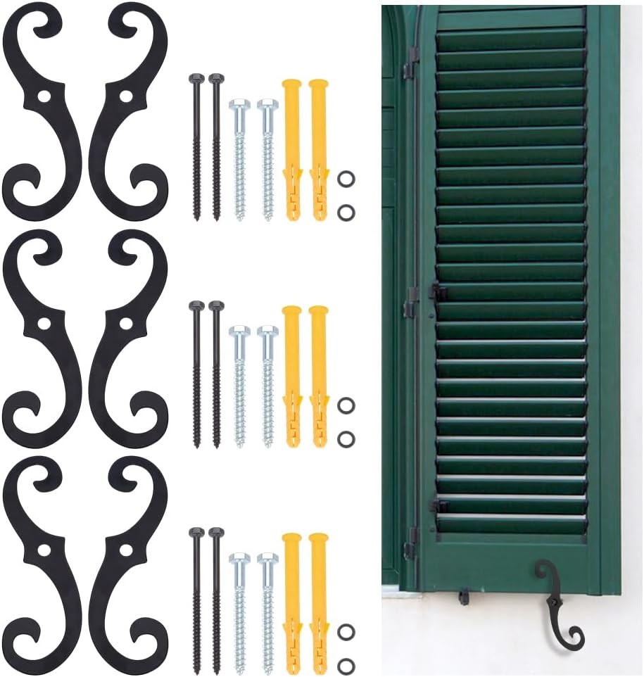 6 Set S Style Shutter Dogs Hardware Decorative Shutter Dog Holders Clips Black E
