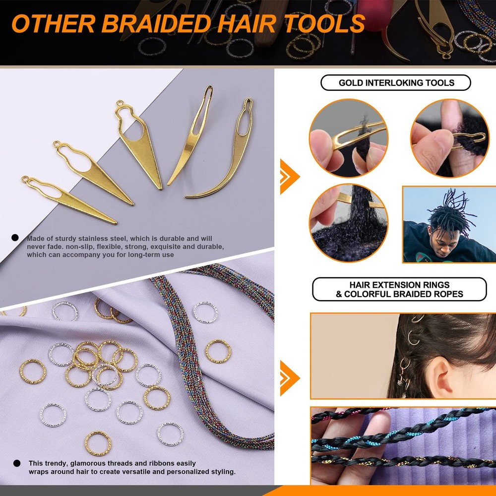 Rustark 49Pcs Dreadlocks Crochet Hook Tools Kit Hair Braid Dreadlocks Needle Int