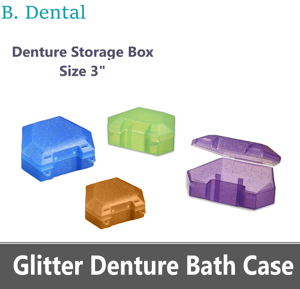 Dental Denture Box GLITTER DENTURE BATH CASE Retainer Case- 3' Deep, 1/Ea