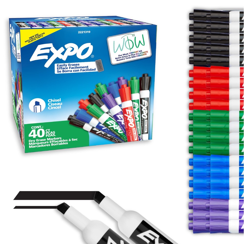 Dry Erase Markers Low Odor Assorted Colors Chisel Tip Whiteboard 40 PCS