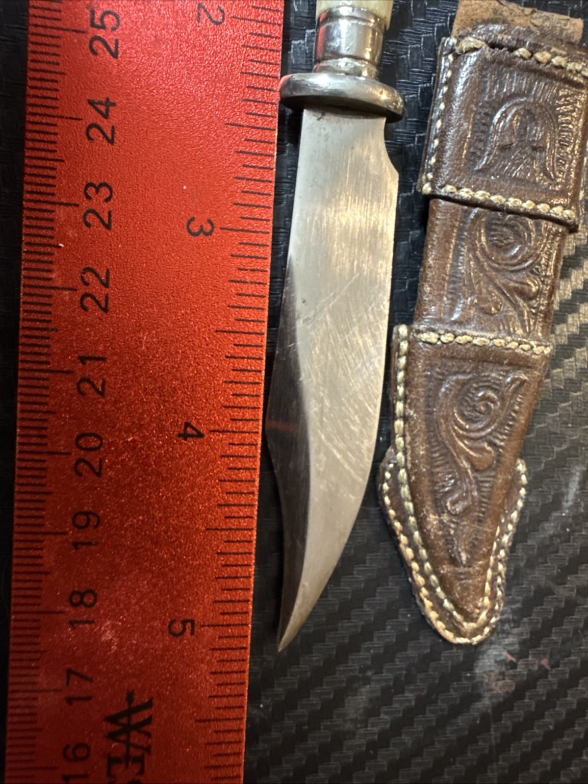 Vintage Stag Handle Straight Blade Knife Used with Free Shipping