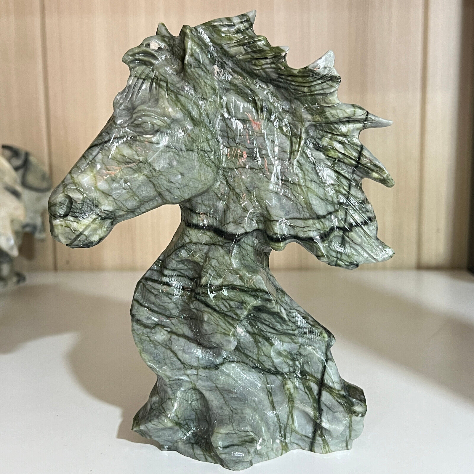 1PC  Natural yushu stone Quartz Carved horse's head skull Crystal healing decor