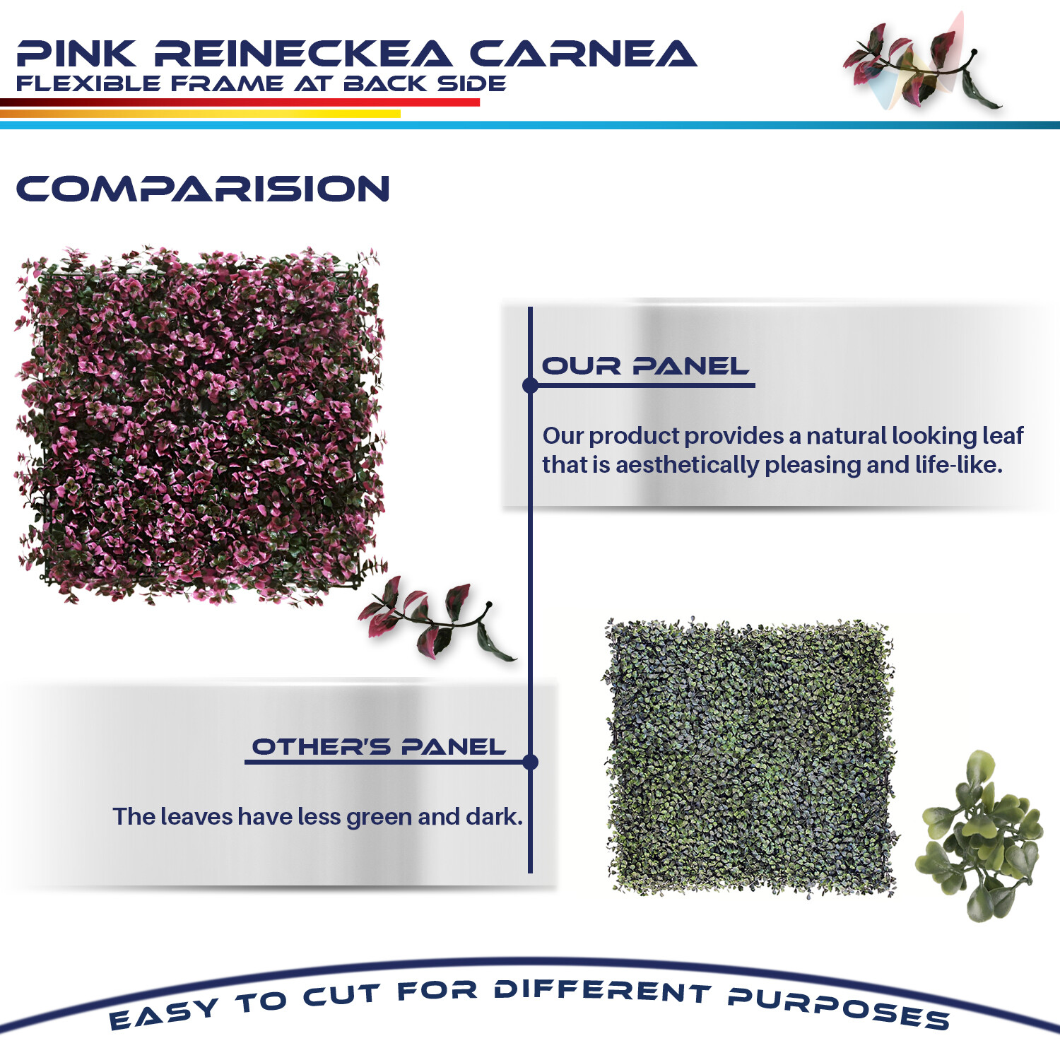 20"x20'' Artificial Pink Reineckea Carnea Mat Wall Hedge Decor Fence Panel Grass