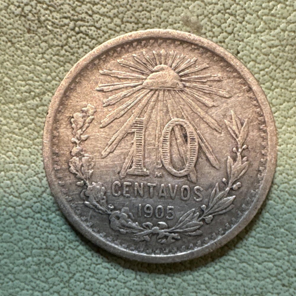 Mexico - 1905 Silver 10 Centavos Eagle Snake Reverse Nice