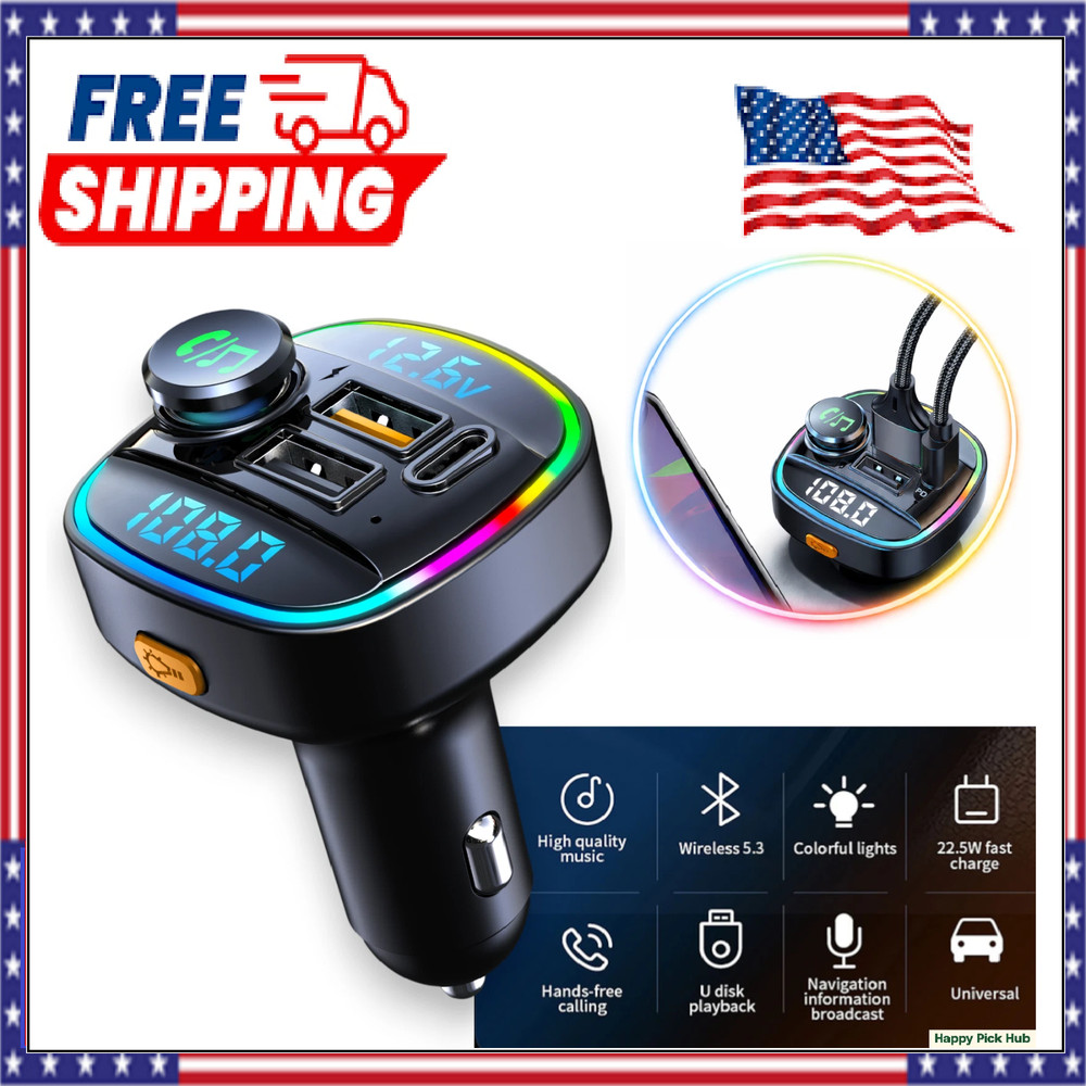 Bluetooth FM Transmitter Car Adapter Hands Free Radio USB Charger AUX Audio - US