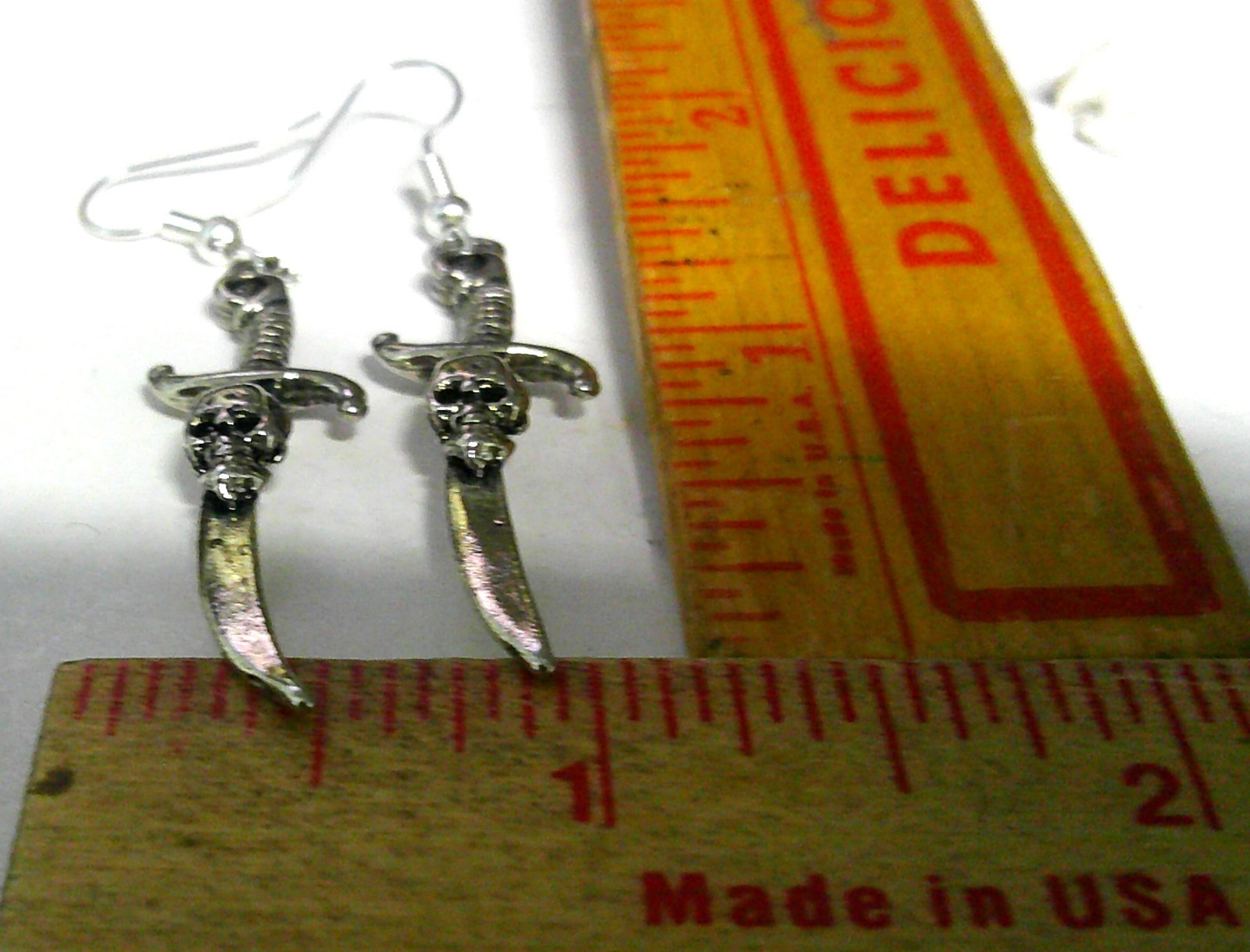 sword skull earrings vintage knife collectible biker chick lady rider jewelry