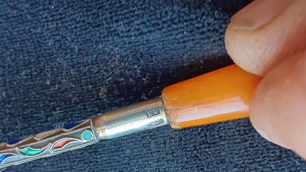 RUSSIAN IMPERIAL SOLID SILVER & CLOISONNE ENAMEL CIGARETTE HOLDER / PIPE