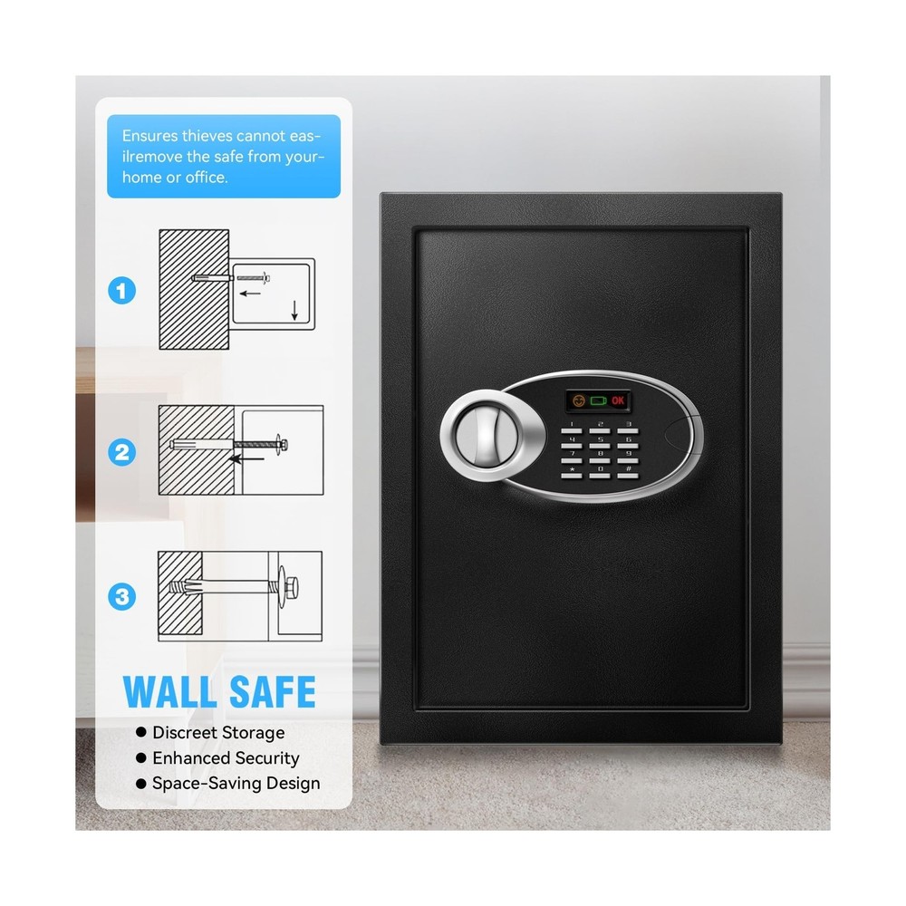 2.5 Cu Ft Large Safe Box with Fireproof Waterproof for Documents - Steel Secu...