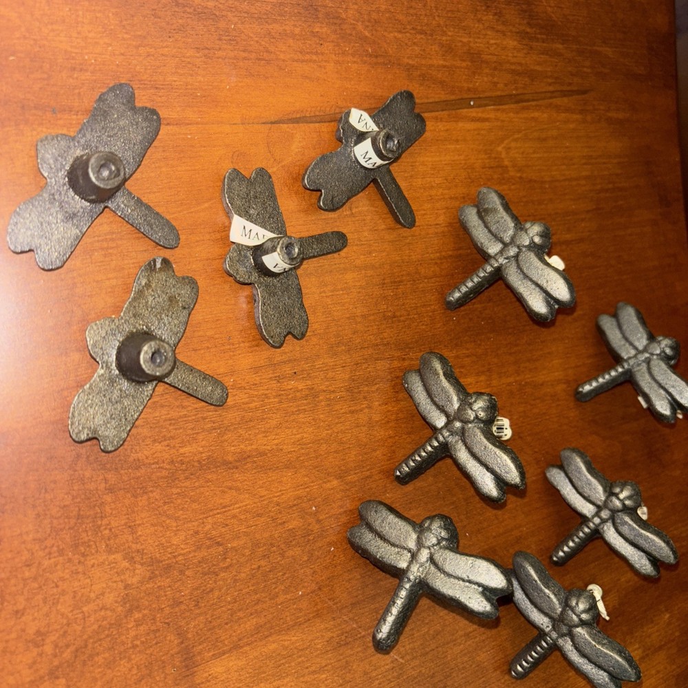 10 CAST IRON CABINET KNOBS PULLS DRAWER DRESSER HANDLES RUSTIC DRAGONFLY