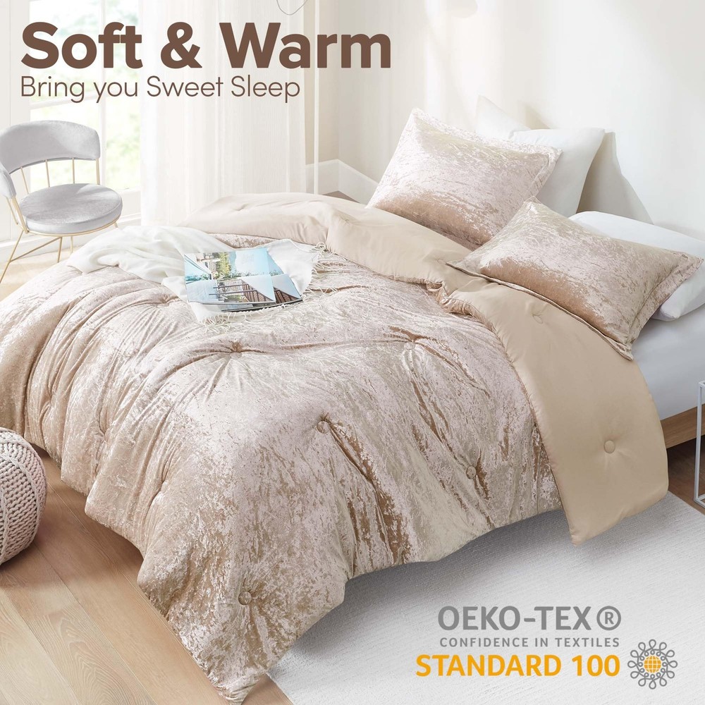 Comfort Spaces Luxe Queen Comforter Set Full/Queen, Champagne