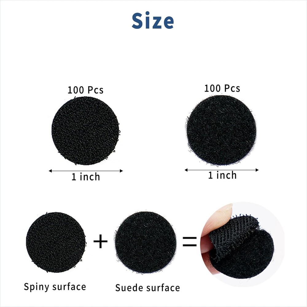 Versatile Black Self-Adhesive Dots - 1-Inch Hook Loop Coins for All Surfaces