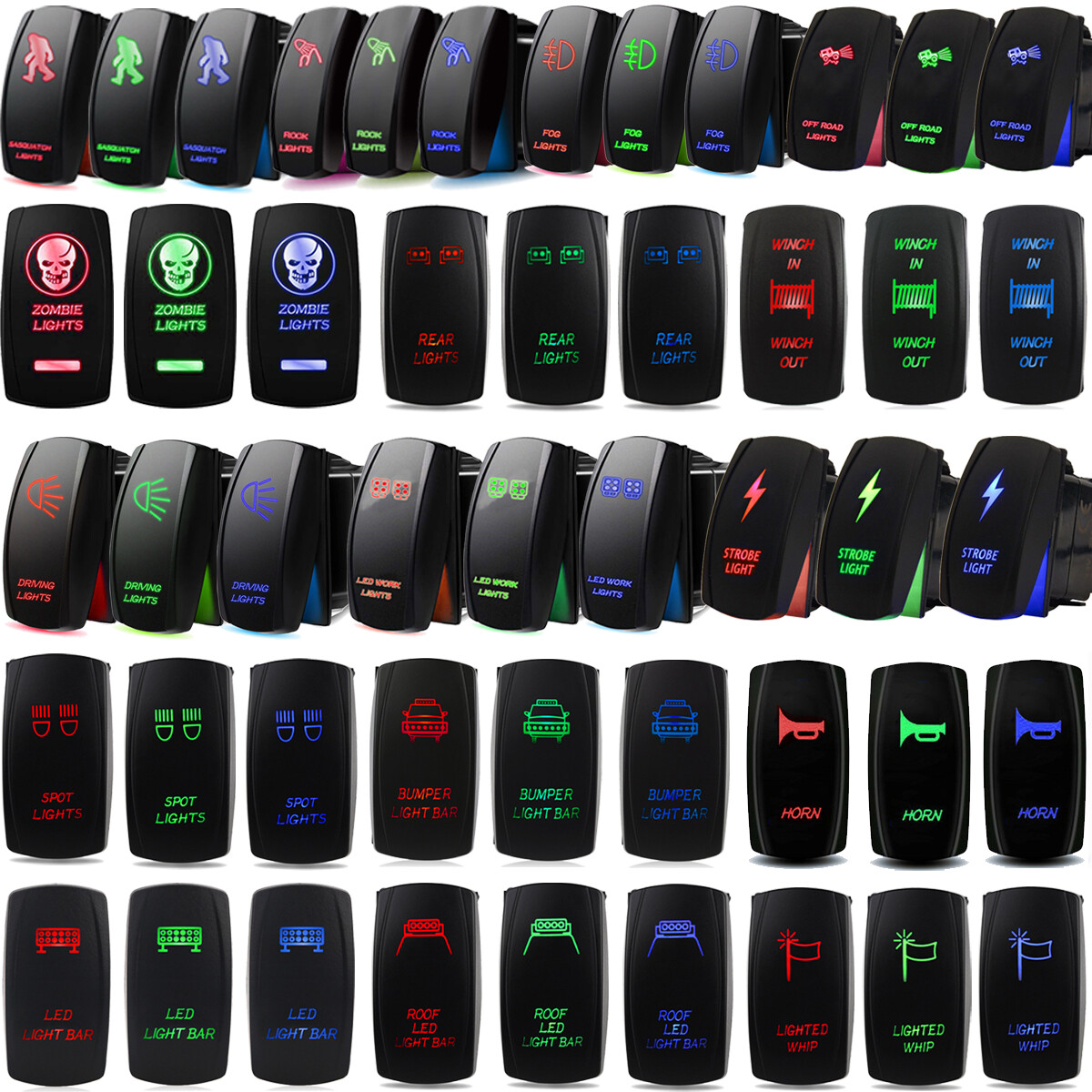 Blue/Red/Green Light Control Rocker Toggle Switch For ATV UTV ARB Carling Truck