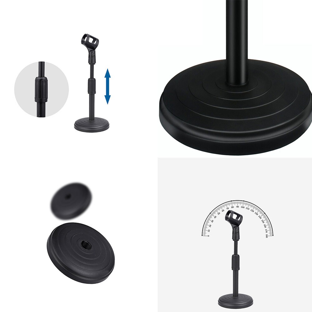 US 2 Pcs Adjustable Desktop Microphone Stand Mini Round Base Foldable Mic Clip