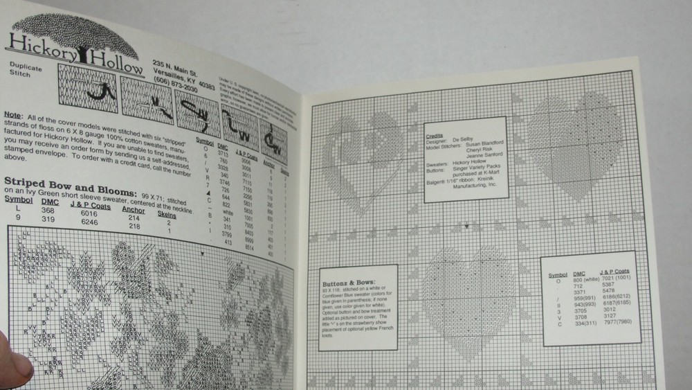 HICKORY HOLLOW BUTTONZ & BOWS DUPLICATE STITCH PATTERN FLYER / BOOK