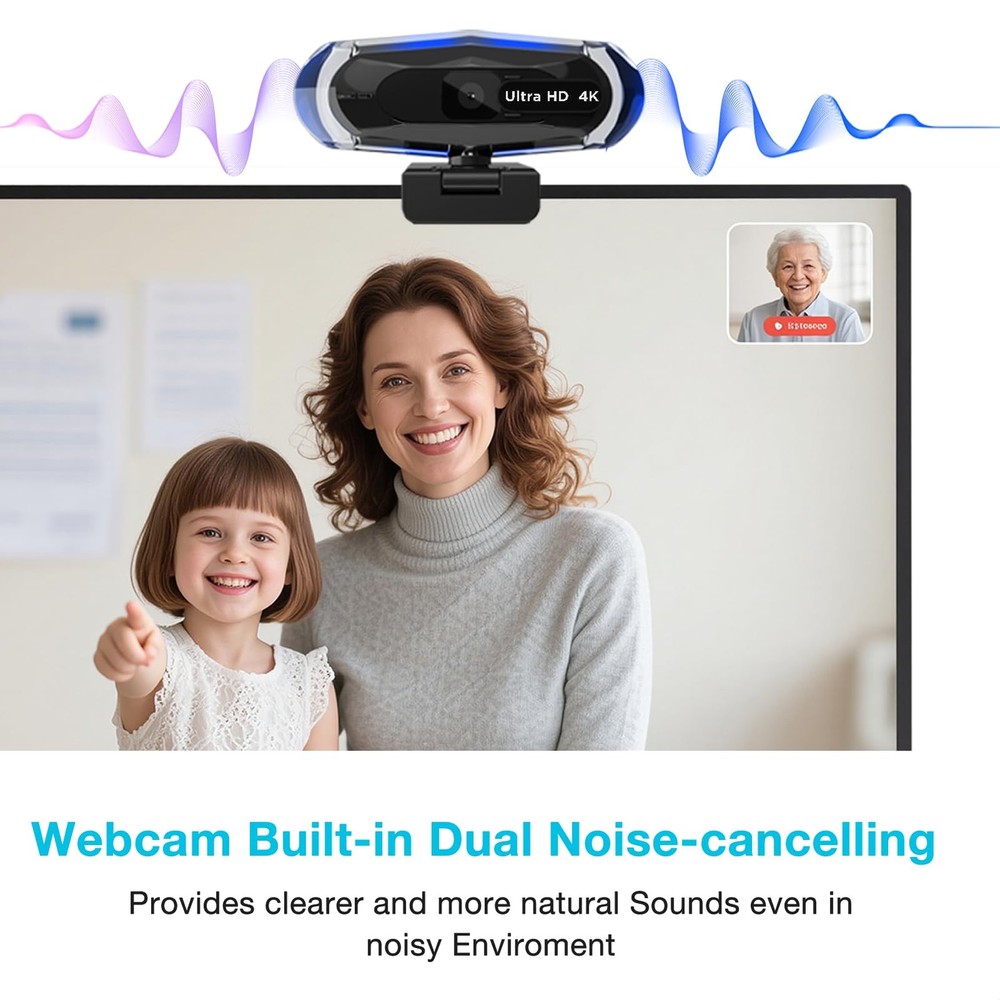 ceabulila 4K Webcam for PC, 4K Webcam with Remote Control and RGB Light,