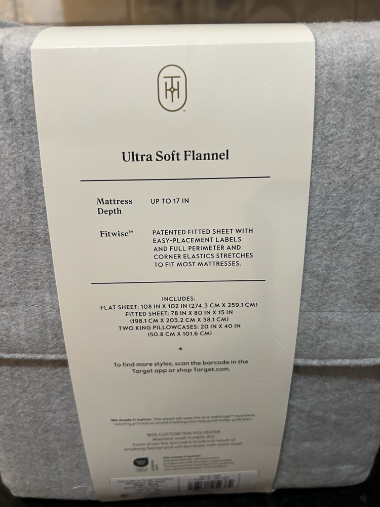 Threshold ultra soft Flannel Sheet Set king Size Gray