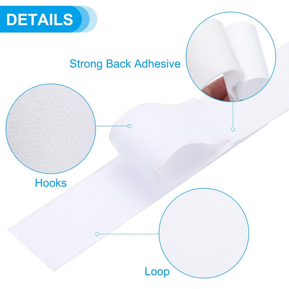 1 Set 2" x 30ft Hook and Loop Strips Roll Tape Double Sided White