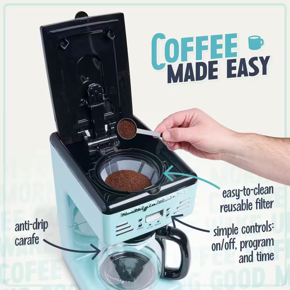 12-Cup Blue Coffee Maker with Pause and Serve Function