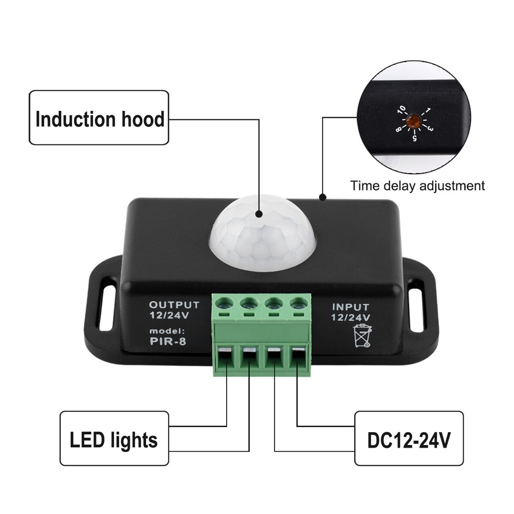 DC 12V-24V 8M Automatic Infrared PIR Motion Sensor Detector Switch For LED Light