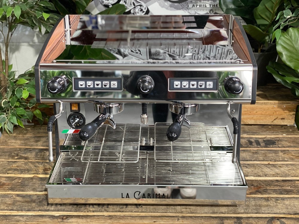 CARIMALI PRATICA E2 2 GROUP NEW STAINLESS & TIMBER SIDES ESPRESSO COFFEE MACHINE