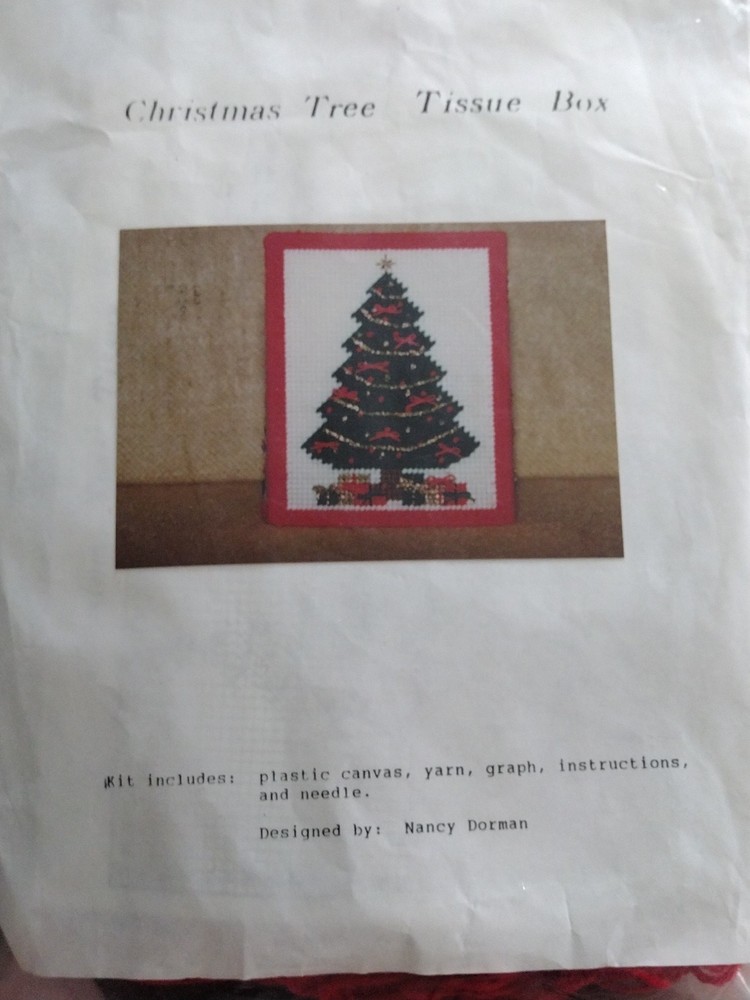 CHRISTMAS TREE TISSUE BOX BY NANCY DORMAN PLASTIC CANVAS KIT