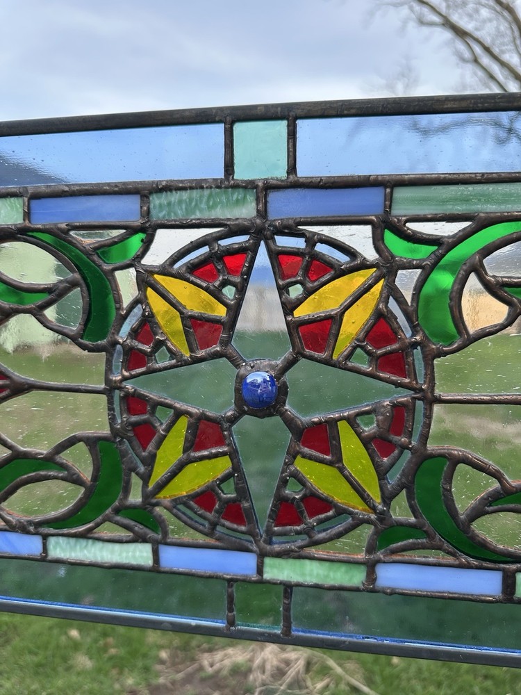 Handcrafted Compass Rose Stained Glass Panel