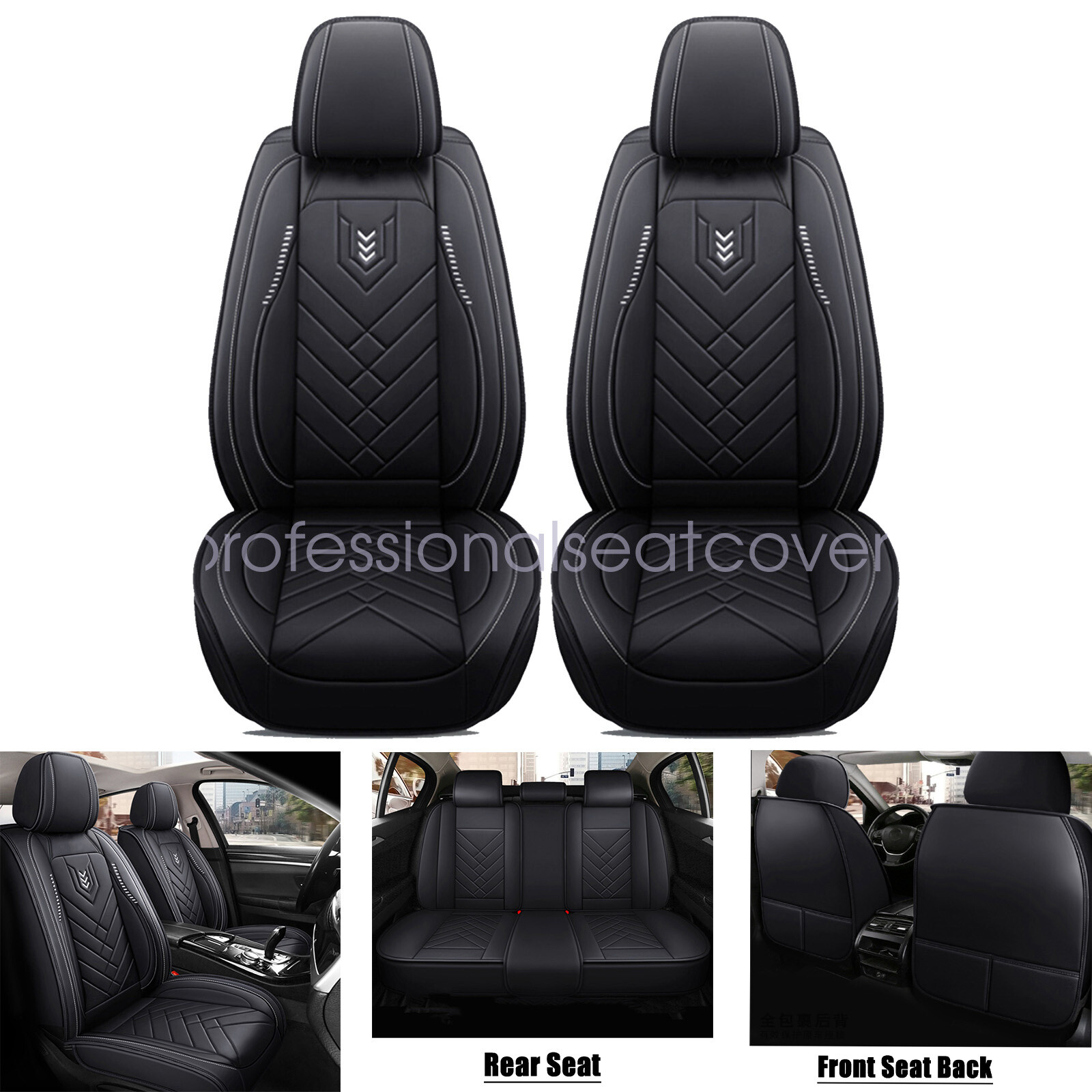 For Ford F-150 Crew Cab 4-Door 2009-2023 Car Faux Leather Front+Rear Seat Cover