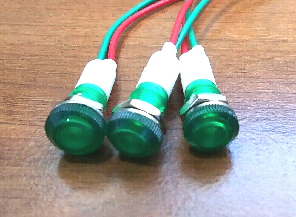 3 BBT 12 volt AC/DC Waterproof Low-Profile Bright Green LED Indicator Lights