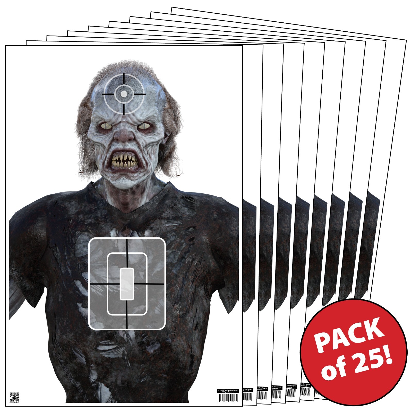 25 Paper Shooting Targets for Gun Range Rifle Handguns 3-D Angry Zombie 12x18