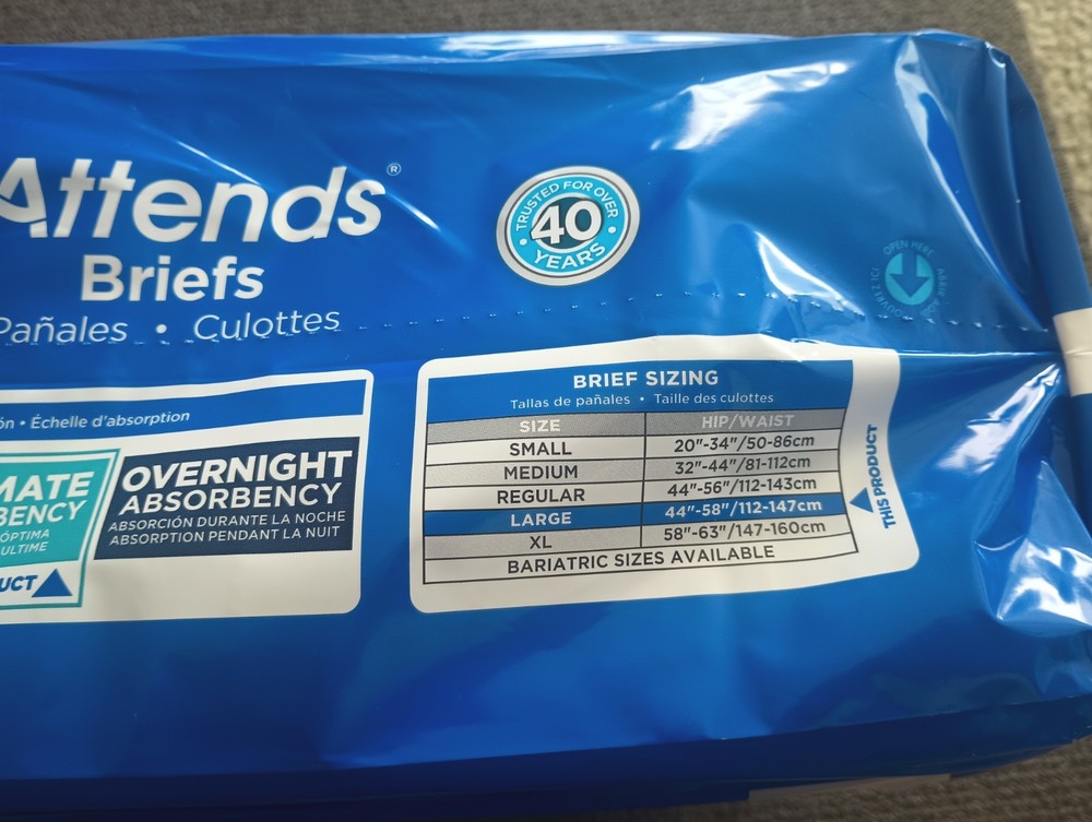 ATTENDS BRIEFS ULTIMATE ABSORBENCY/LARGE 44-58"/PREMIUM SOFTNESS/24 COUNT
