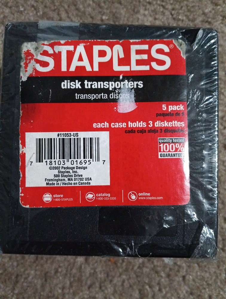 Diskette Holders Floppy Disk Storage 5 Cases 15 Diskettes Staples NEW Sealed