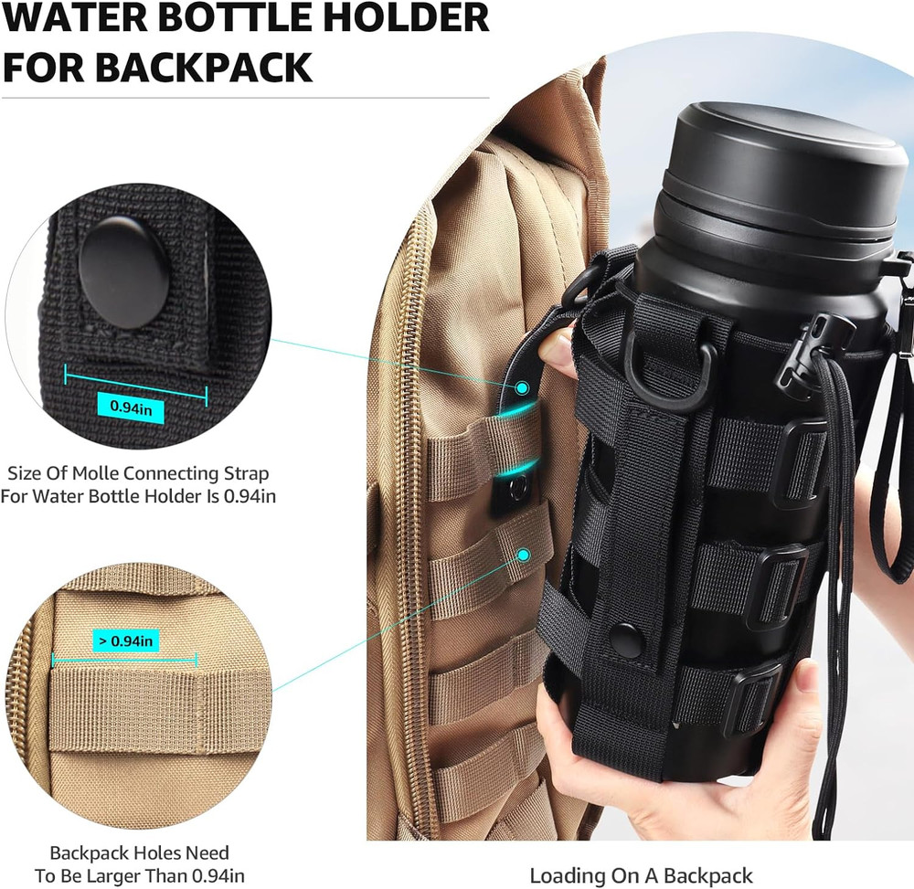 Molle Water Bottle Holder for Backpack,Drawstring Adjustable Straps Molle Pouche