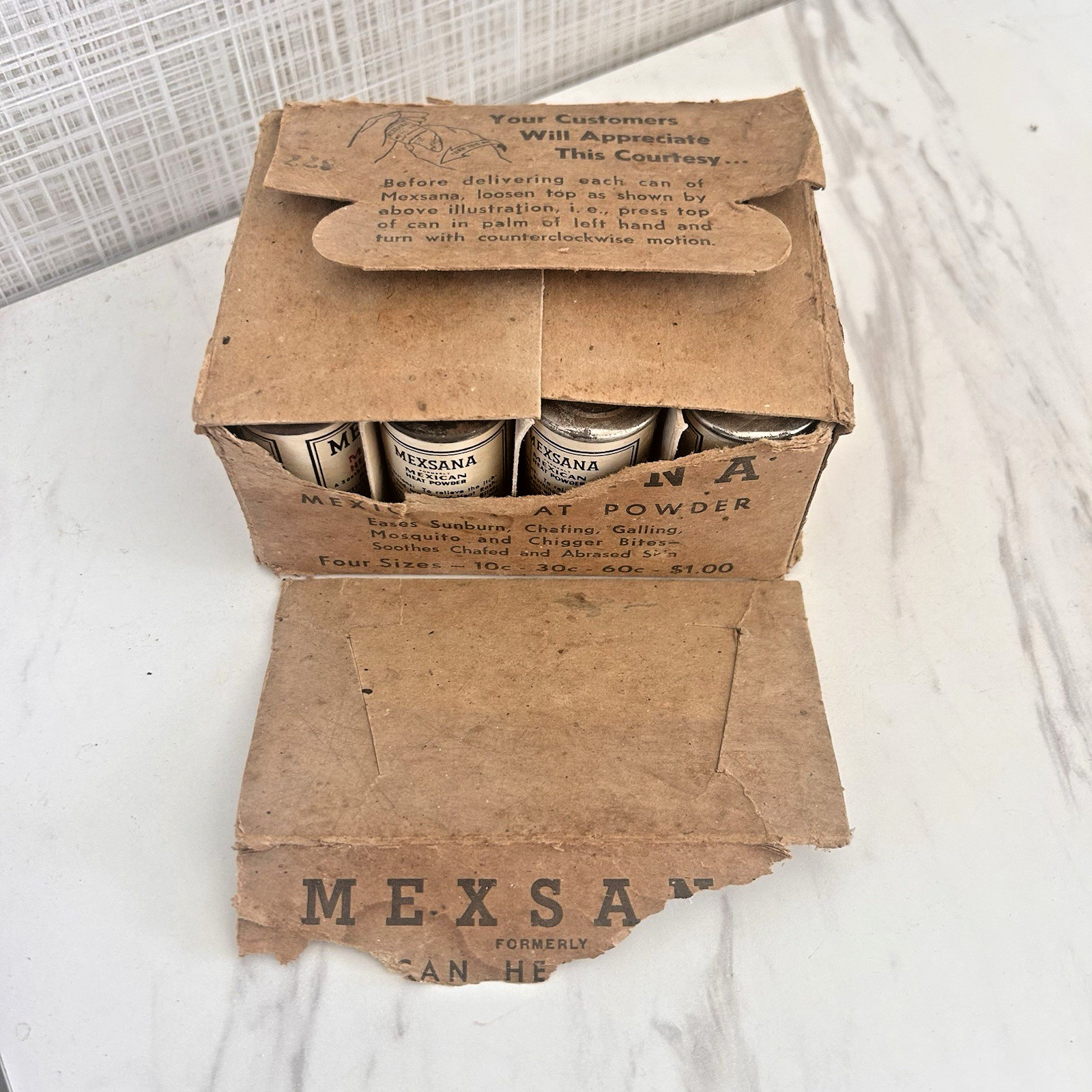 Vintage Mexsana Mexican Heat Powder 10 Cent Size Cans 3/4 Oz Bundle of 12 & Box