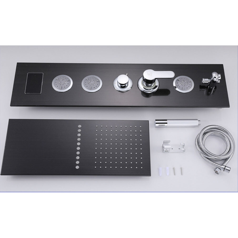 Silver LED Rectangle Shower Head Massage Digital Display 4-Way Mixer Valve Panel