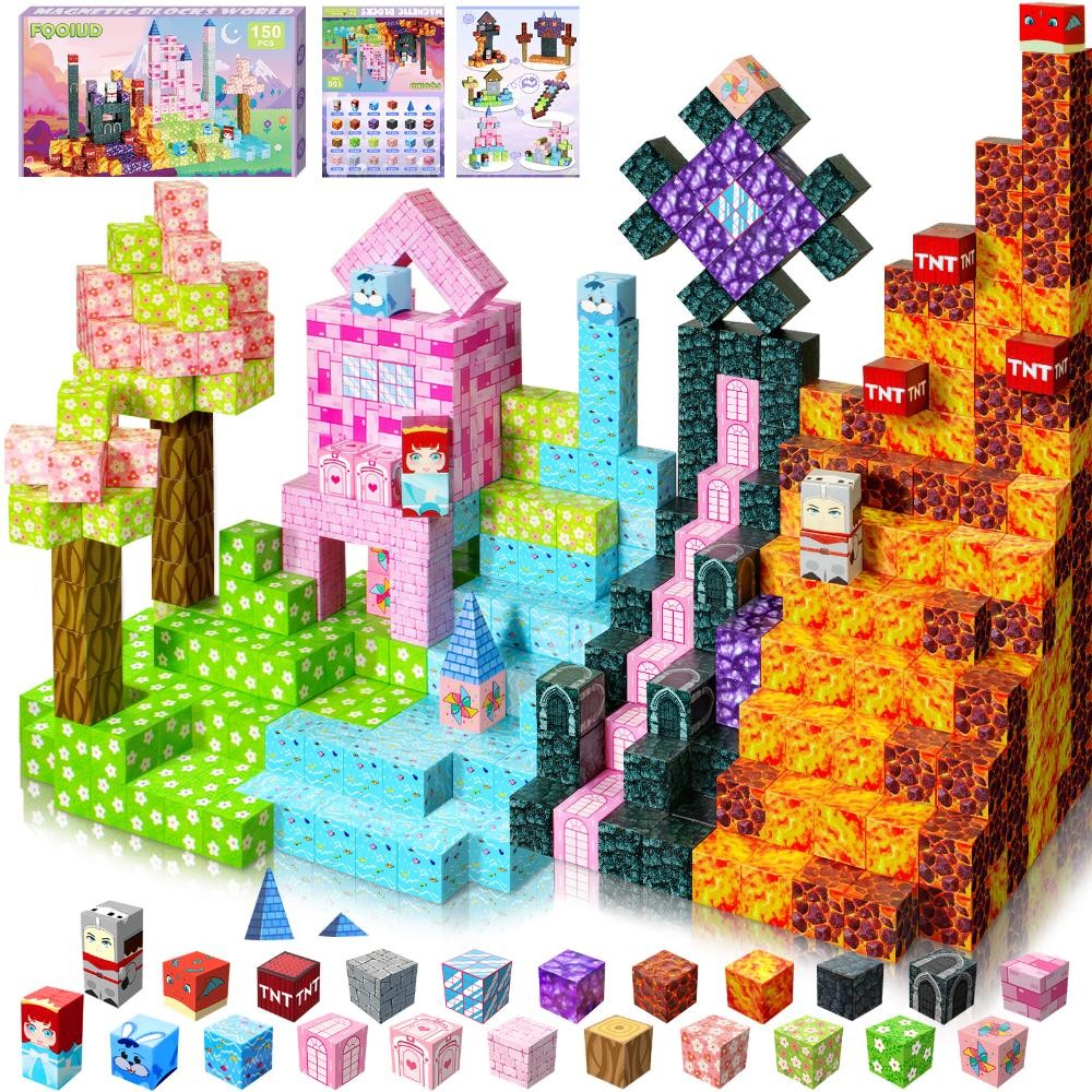 150 pcs Magnetic Stacking Cubes Building Blocks Toy Set for Kids, Boys And Girls